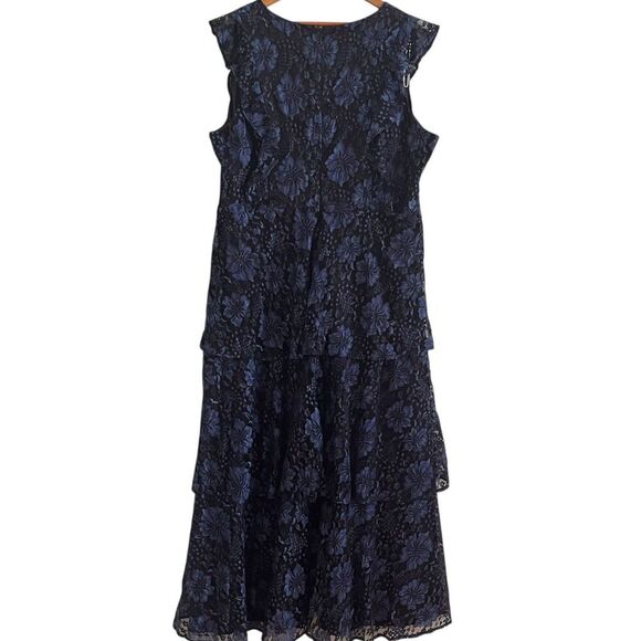 New Lulus Molinetto Floral Lace Ruffled Maxi Dress 3X Navy - Picture 5 of 16